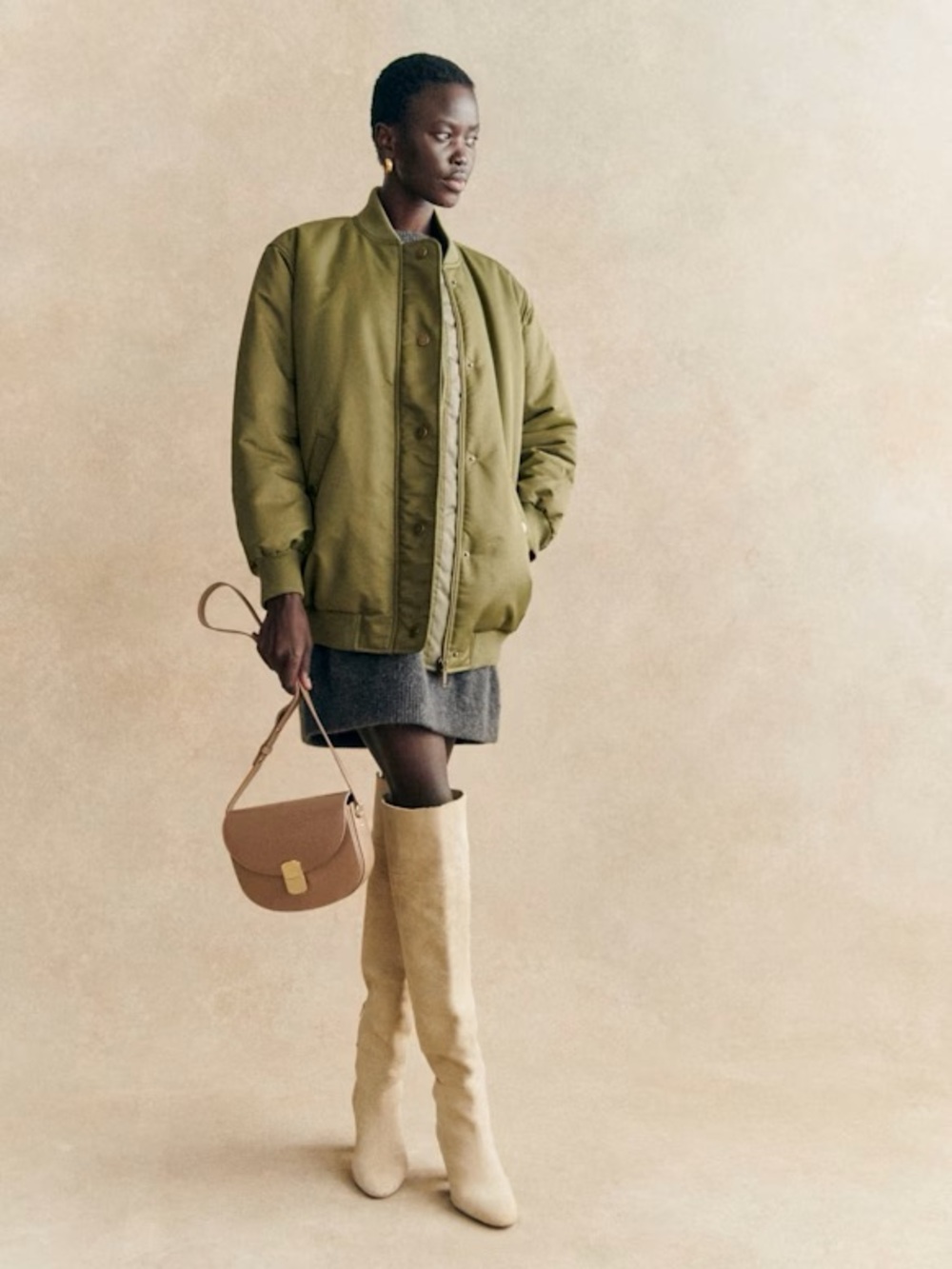 Sézane Richie Bomber Jacket Olive Green Size 4